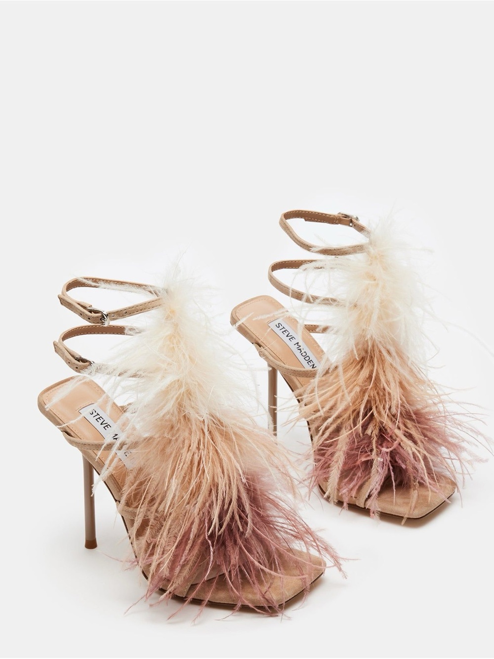 Steve Madden Feather Trim Stiletto Heels in Blush and Cream